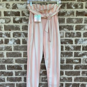 Missguided Pink Striped Paper Bag Pants